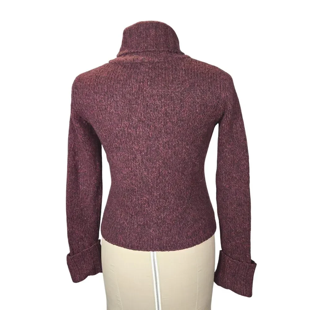 Vtg Banana Republic Women M Marled Wool‎ Ribbed Sweater Mock Neck Y2K Burgundy